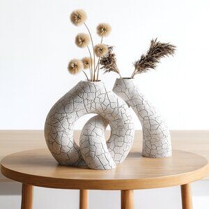 Cracked Earth Loop Vase Sculptural Stone-Look Knot Vase 3D Printed Neutral Home